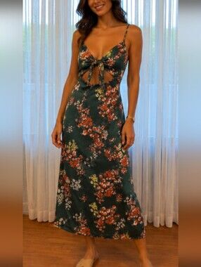 Floral Tie-Front Green Maxi Dress
